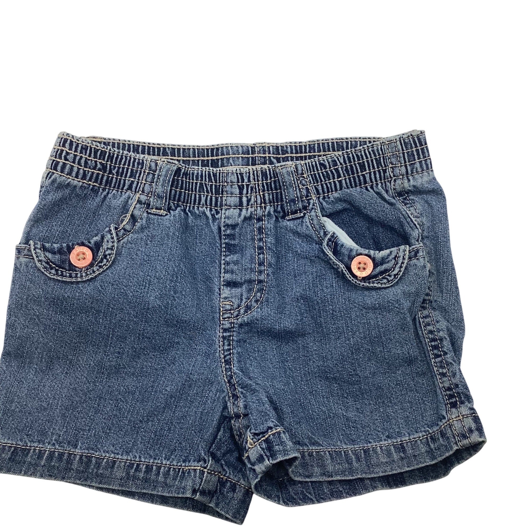 Faded Glory Girls Denim Shorts Size 6 Blue Cotton With Pink Button Accents