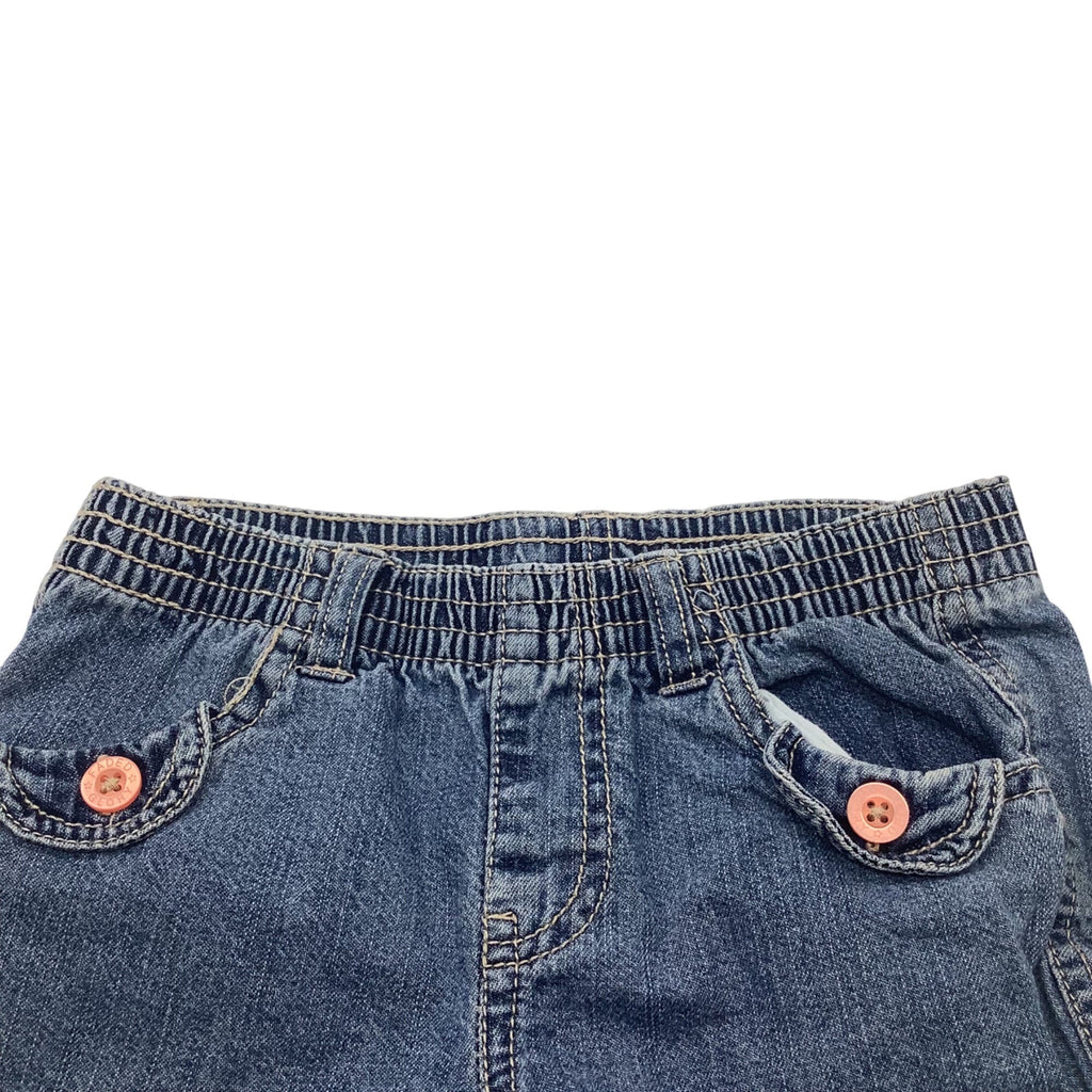 Faded Glory Girls Denim Shorts Size 6 Blue Cotton With Pink Button Accents