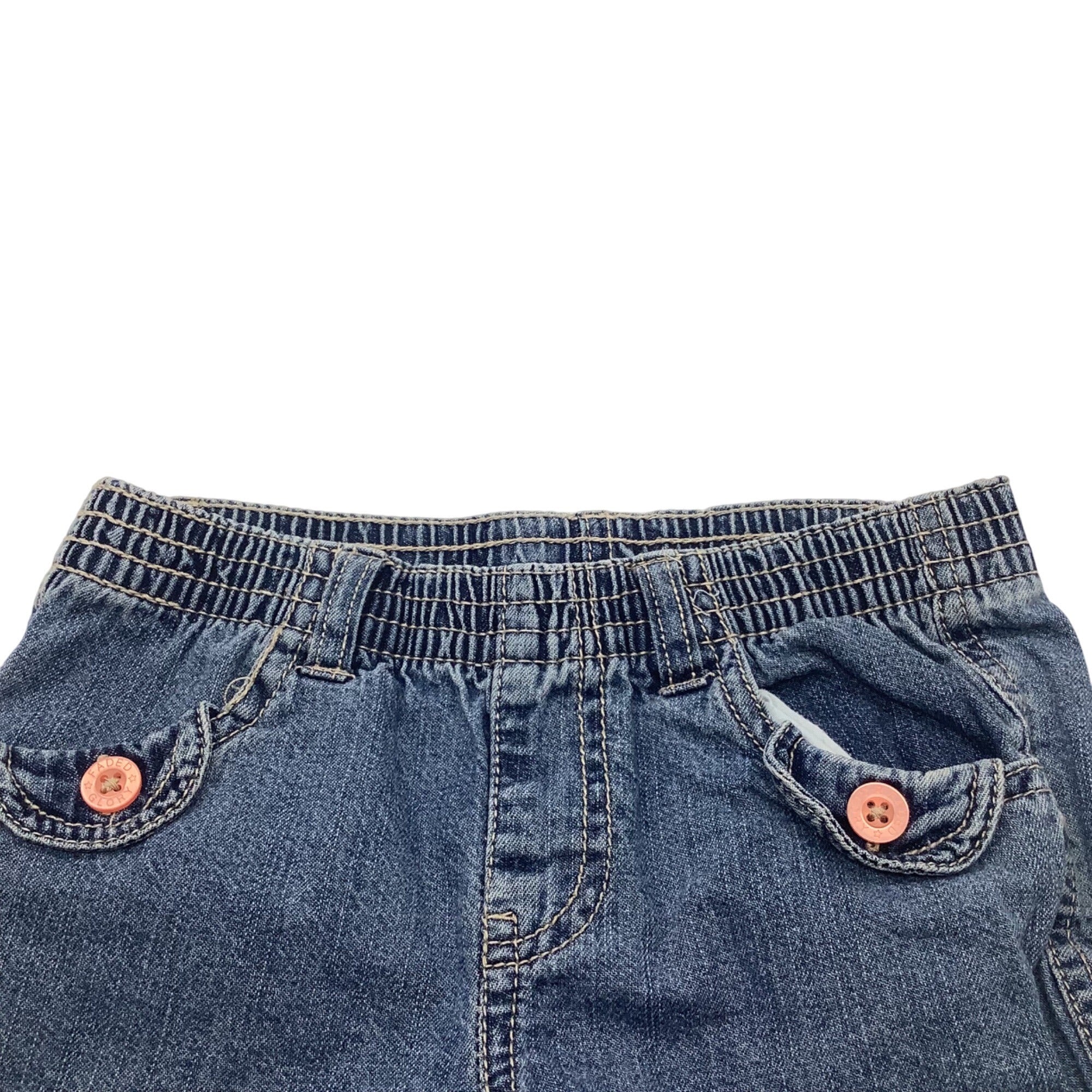 Faded Glory Girls Denim Shorts Size 6 Blue Cotton With Pink Button Accents