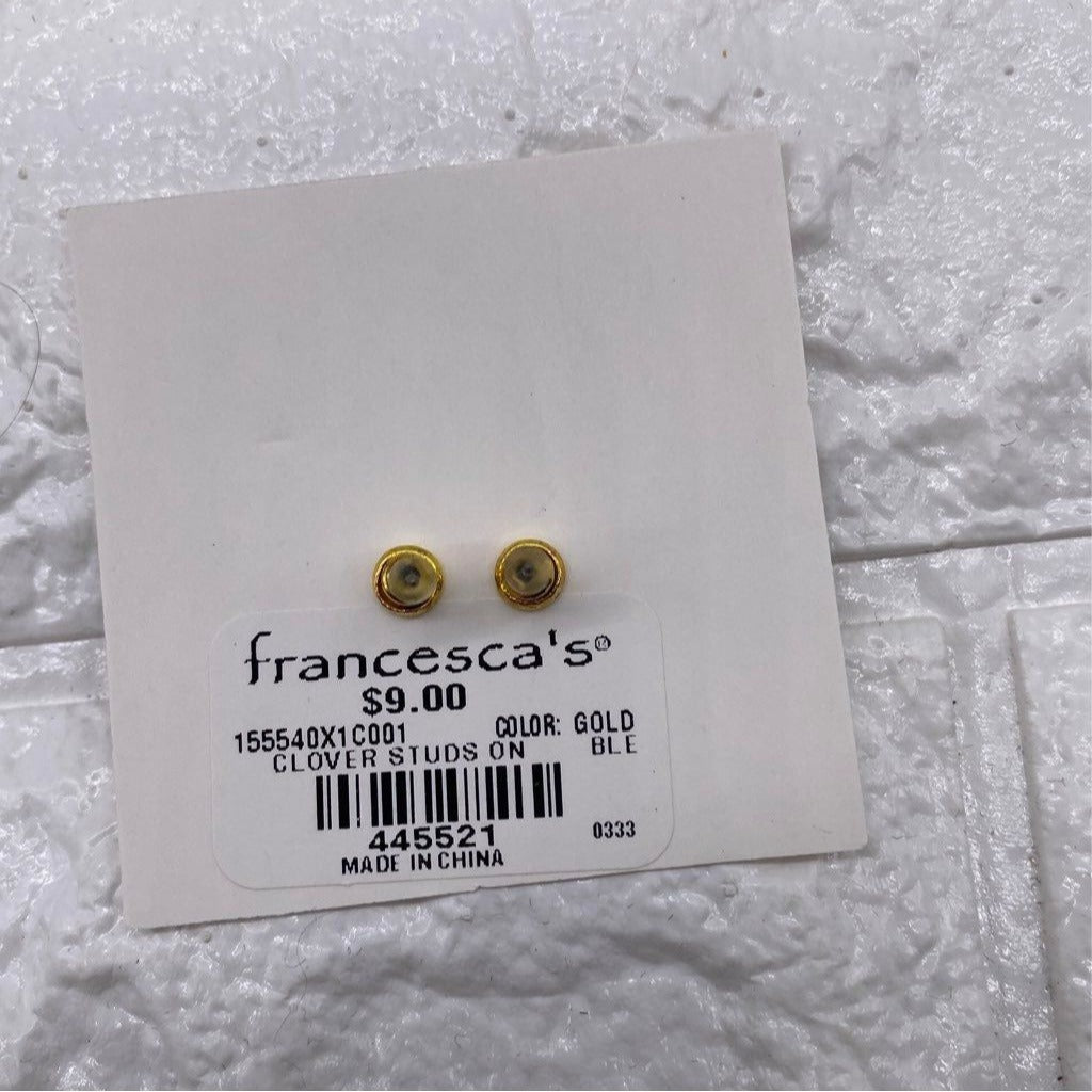 Francesca's Womens Clover Stud Earrings Gold Tone Four Leaf Clover Lucky Studs