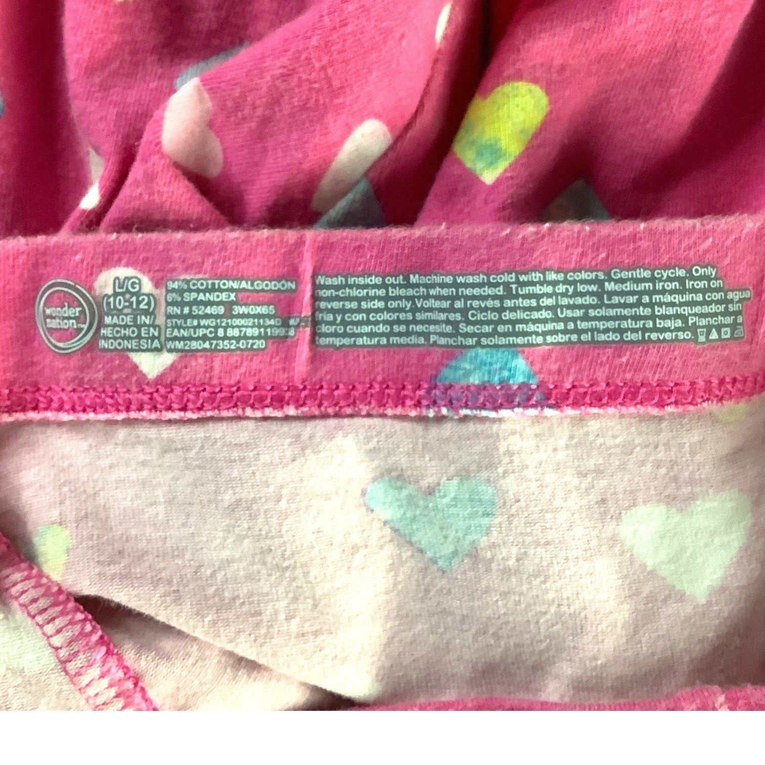 Wonder Nation Girls Leggings Size Large (10-12)  Pink Heart Pattern Stretchy