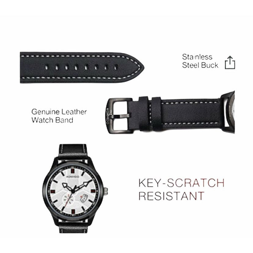 KONXIDO KX-6329 Mens Waterproof Watch With Genuine Leather Band & Chronograph