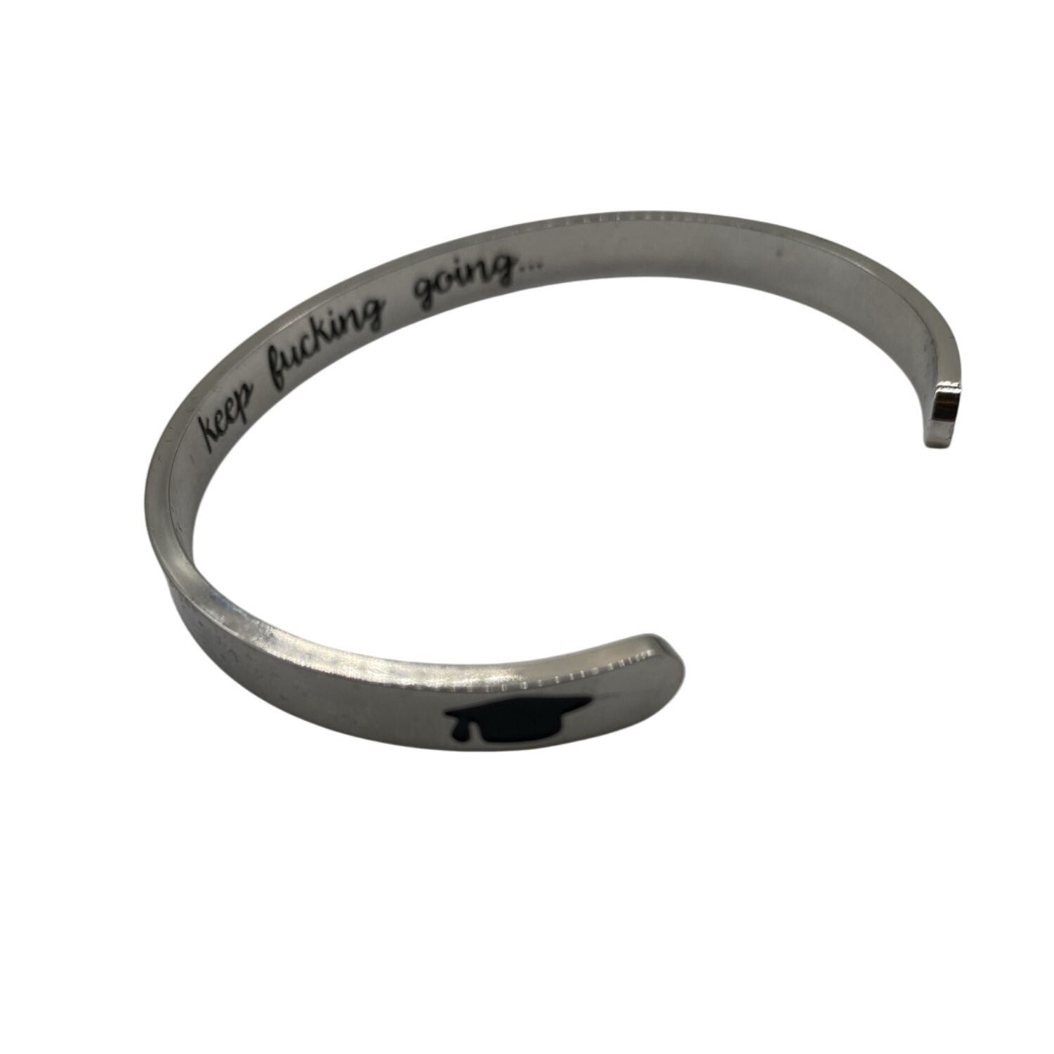 Graduation Bracelet 2019 Quote Engraved Cuff Keep Going Silver Plated Adjustable