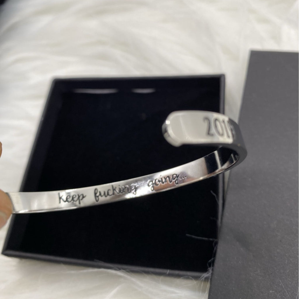 Graduation Bracelet 2019 Quote Engraved Cuff Keep Going Silver Plated Adjustable