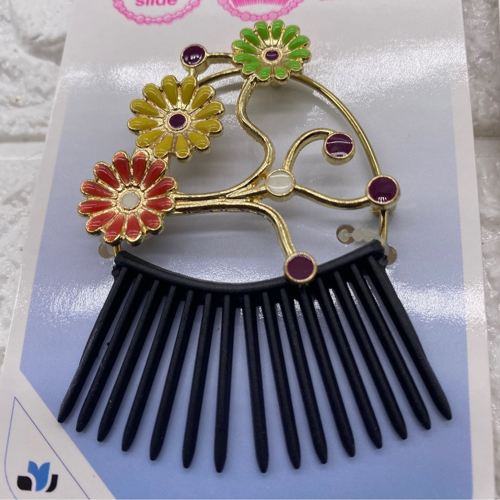 3 Pack Scunci Bendini Hair Clip Medium With Flowers Yellow Pink & Green 39093-A