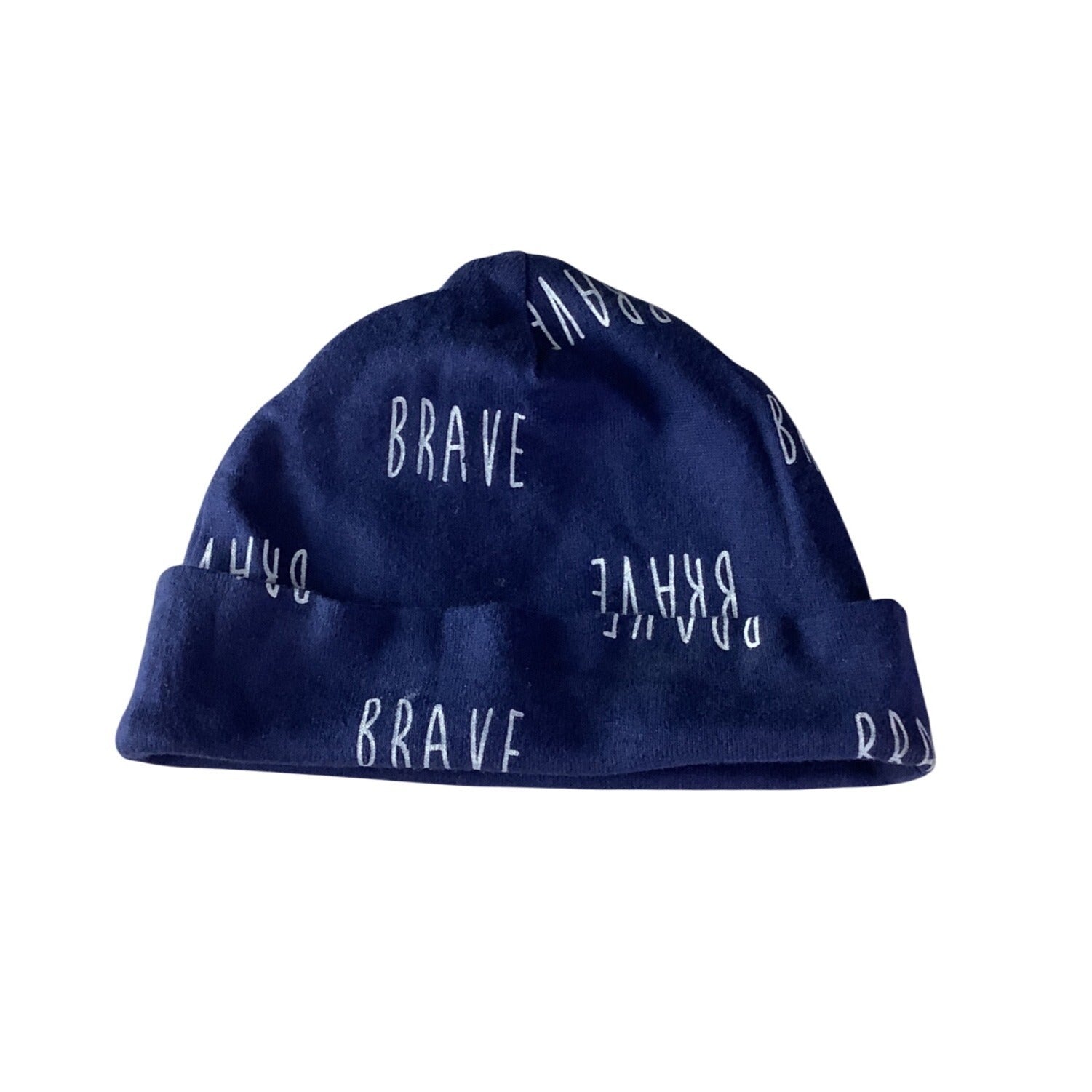 Gerber Baby Girl Beanie Cap 0-6 Months Navy Blue “Brave” Print 100% Cotton