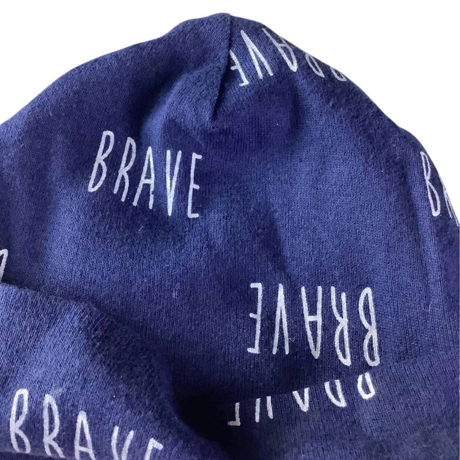 Gerber Baby Girl Beanie Cap 0-6 Months Navy Blue “Brave” Print 100% Cotton