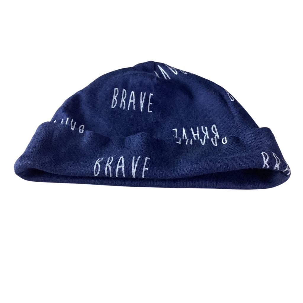 Gerber Baby Girl Beanie Cap 0-6 Months Navy Blue “Brave” Print 100% Cotton