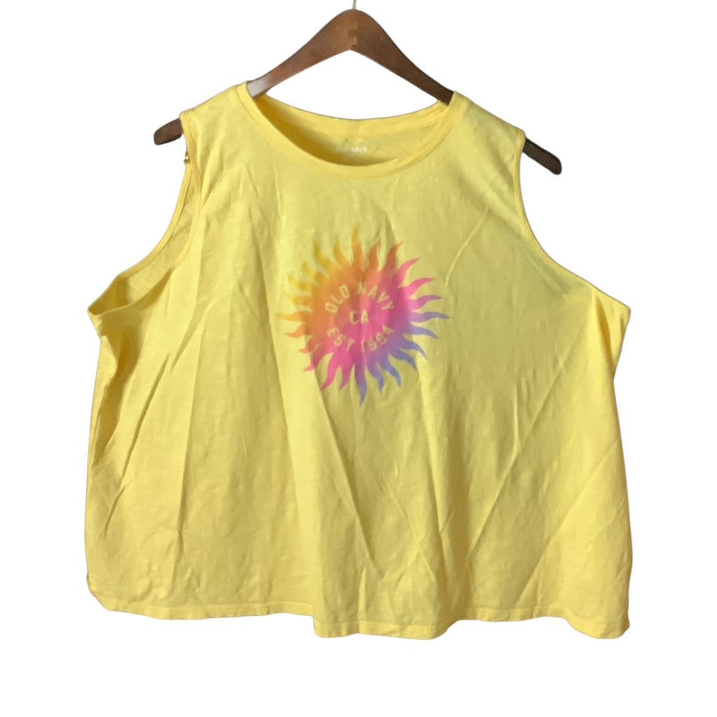 Old Navy Womens Yellow Sun Graphic Tank Top Size 3X Sleeveless 100% Cotton