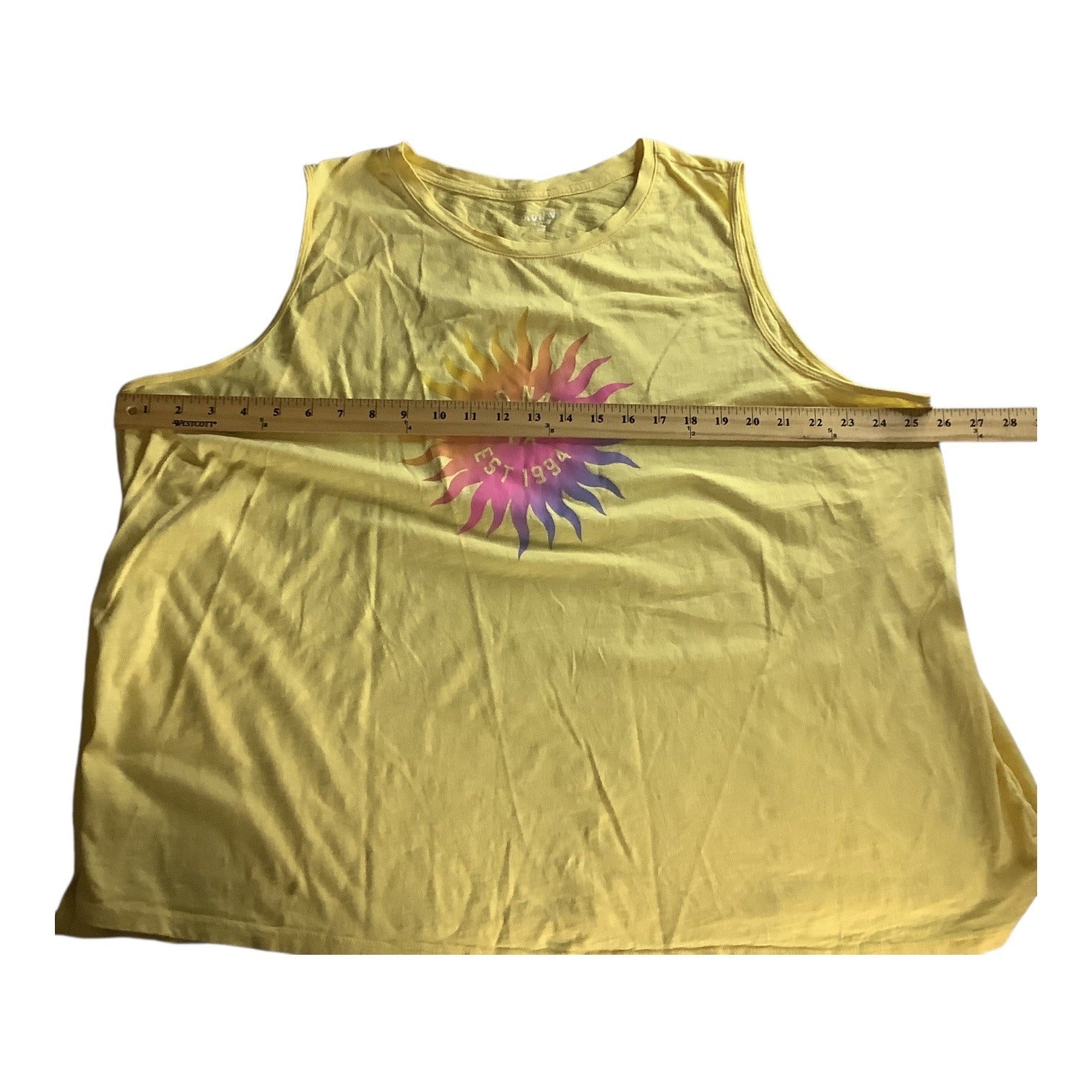 Old Navy Womens Yellow Sun Graphic Tank Top Size 3X Sleeveless 100% Cotton