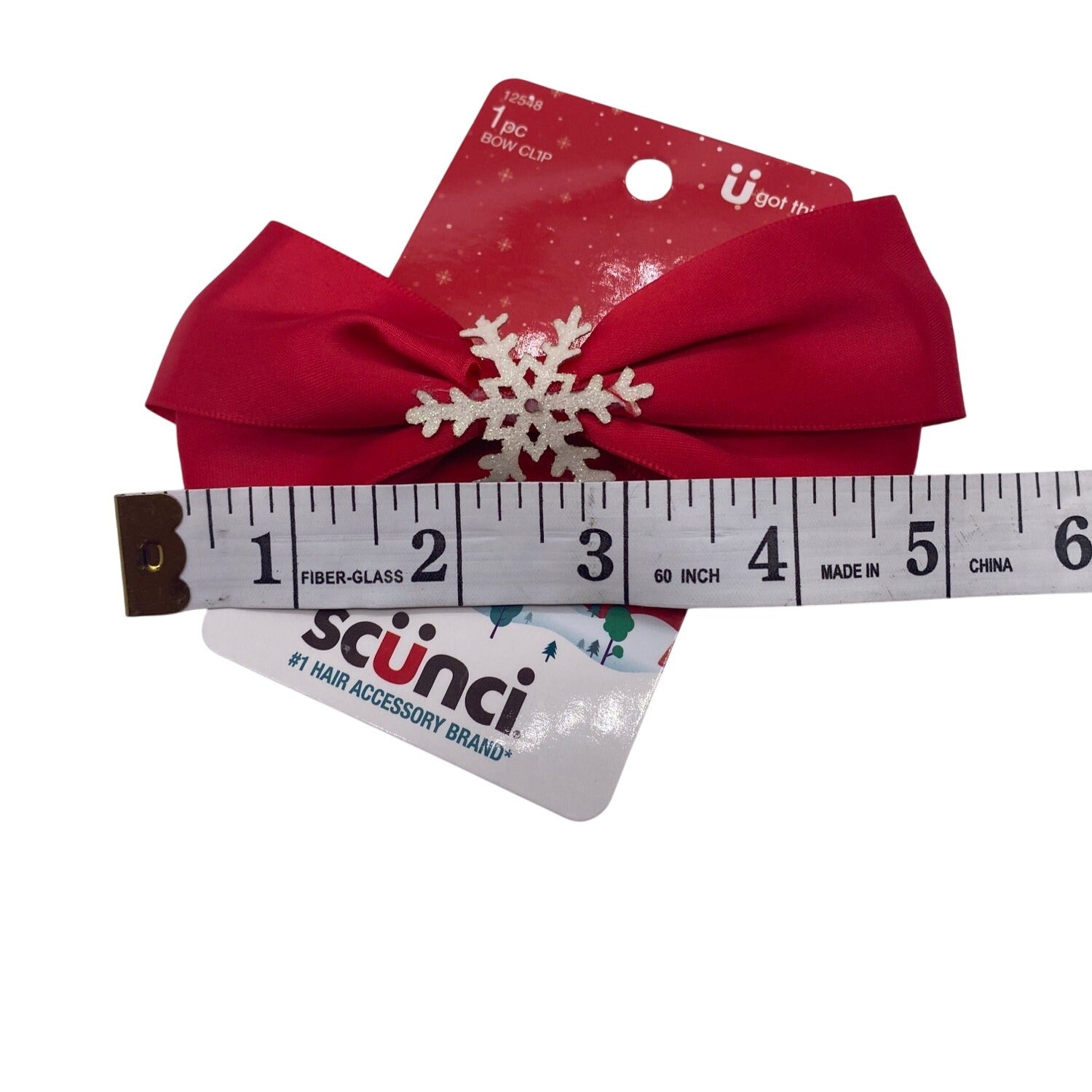 Scunci Winter Snowflake Hair Clip Red & White Bow Tie Christmas Xmas 12548