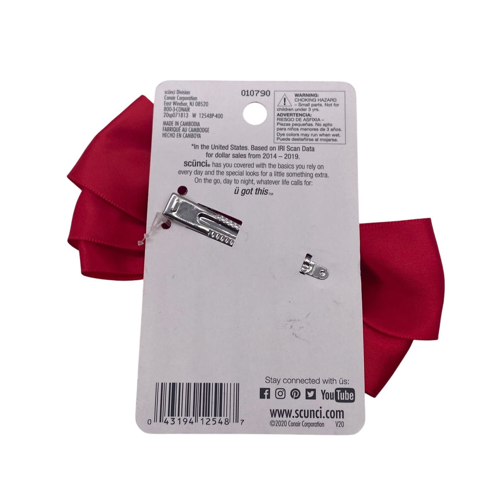 Scunci Winter Snowflake Hair Clip Red & White Bow Tie Christmas Xmas 12548