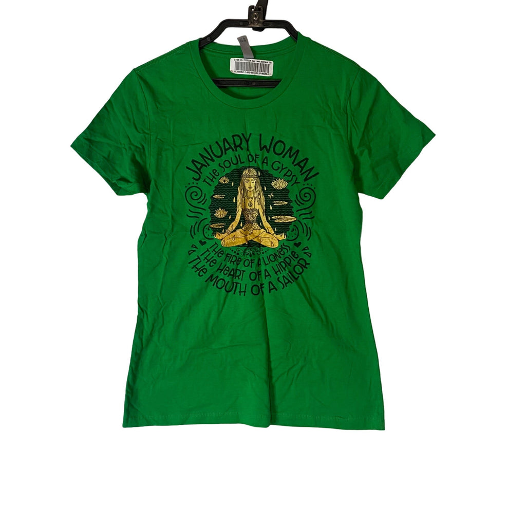 January Woman Graphic Tee Kelly Green Next Level Boyfriend Shirt L Short Sleeves