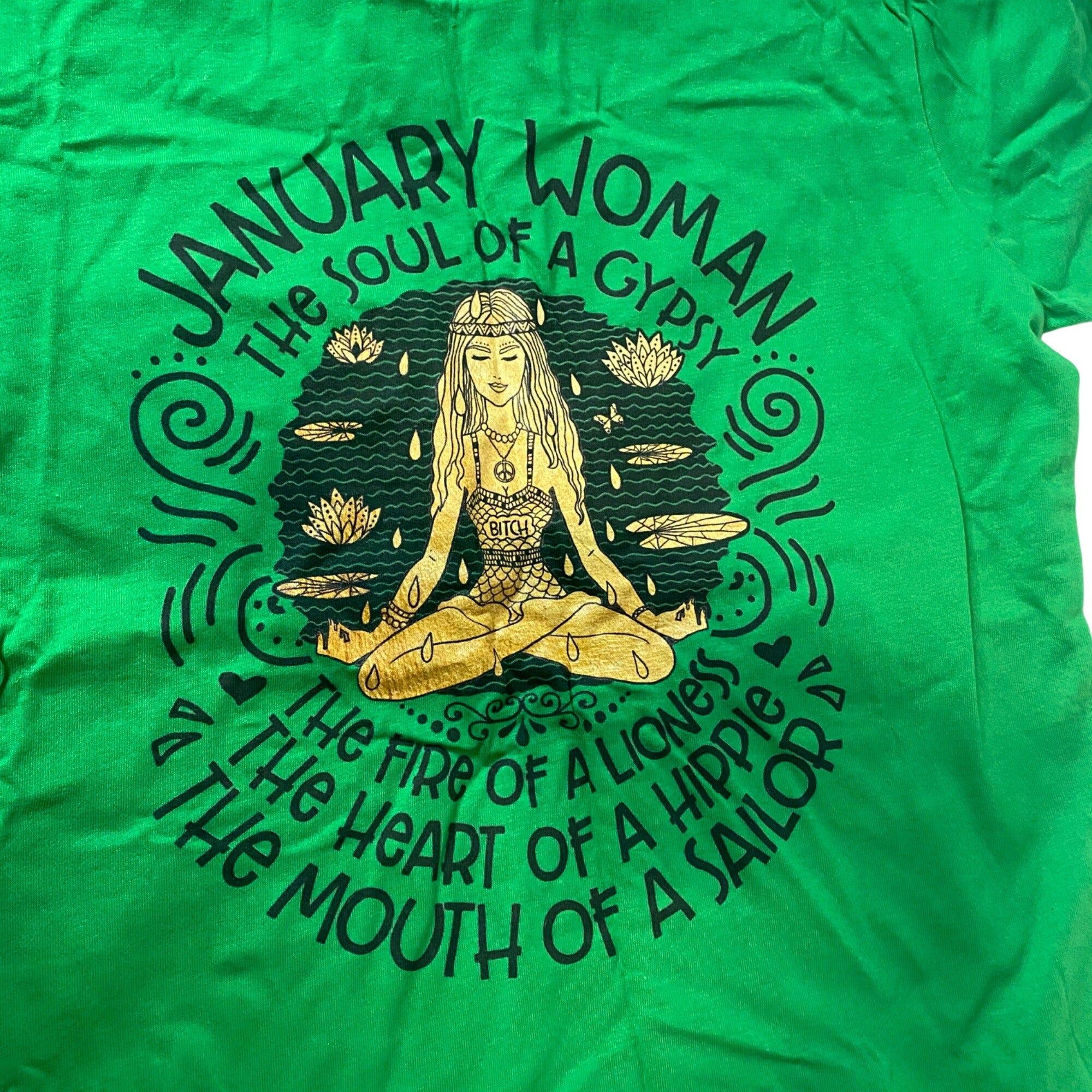 January Woman Graphic Tee Kelly Green Next Level Boyfriend Shirt L Short Sleeves