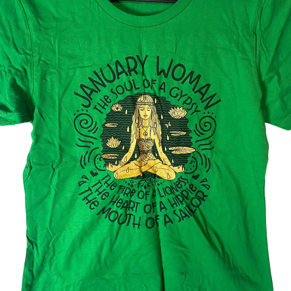 January Woman Graphic Tee Kelly Green Next Level Boyfriend Shirt L Short Sleeves