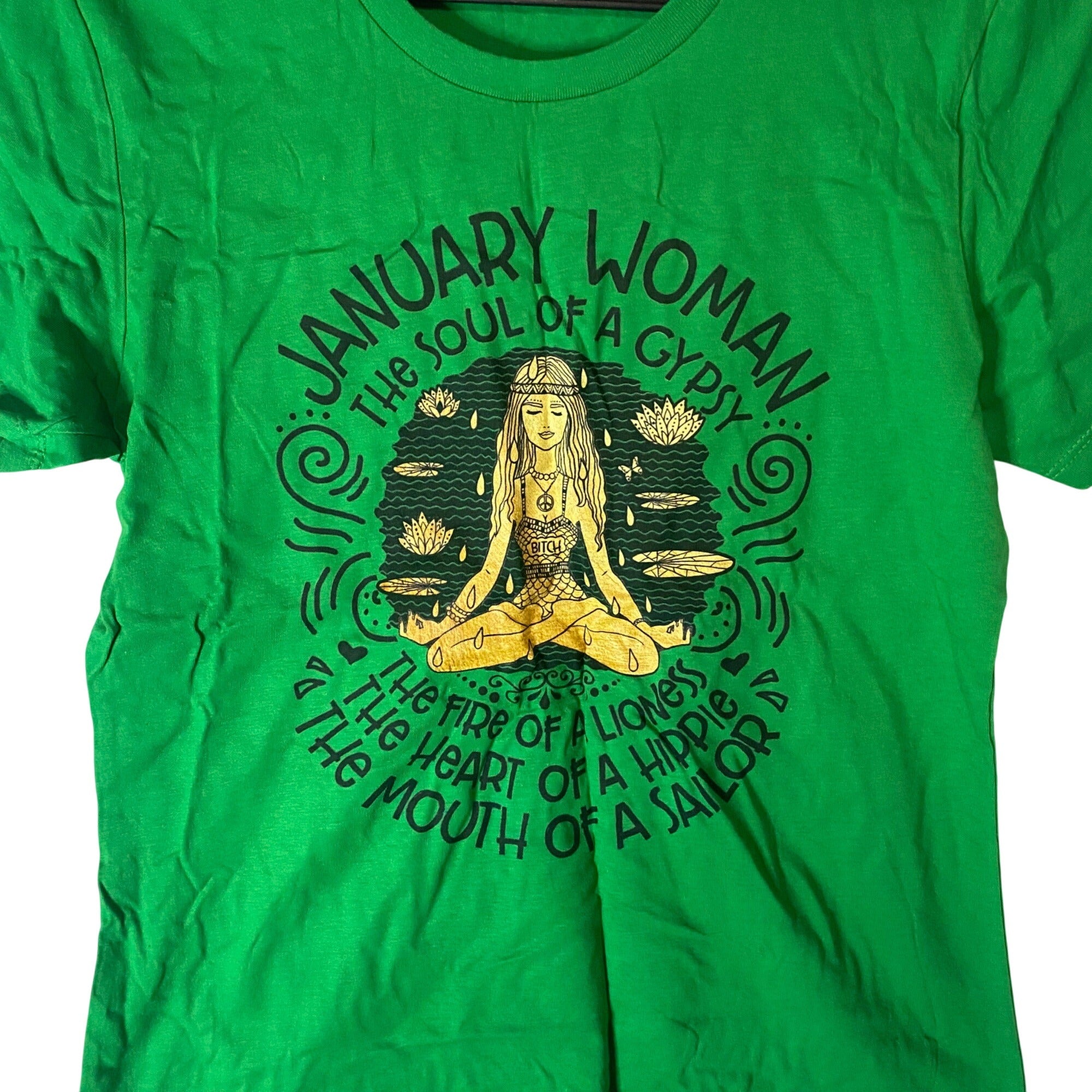 January Woman Graphic Tee Kelly Green Next Level Boyfriend Shirt L Short Sleeves