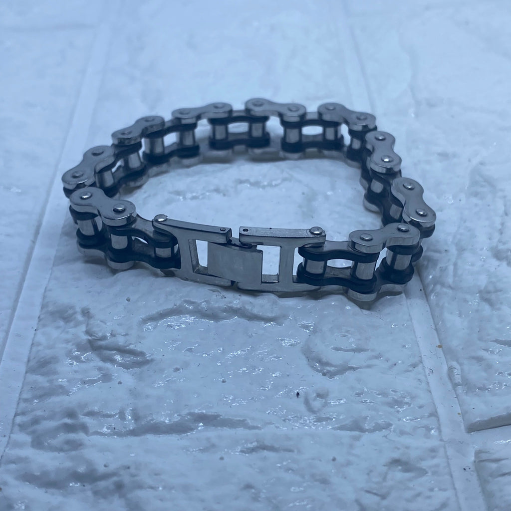 13MM Stainless Steel Silver & Black Motorcycle Biker Chain Link Bracelet For Men