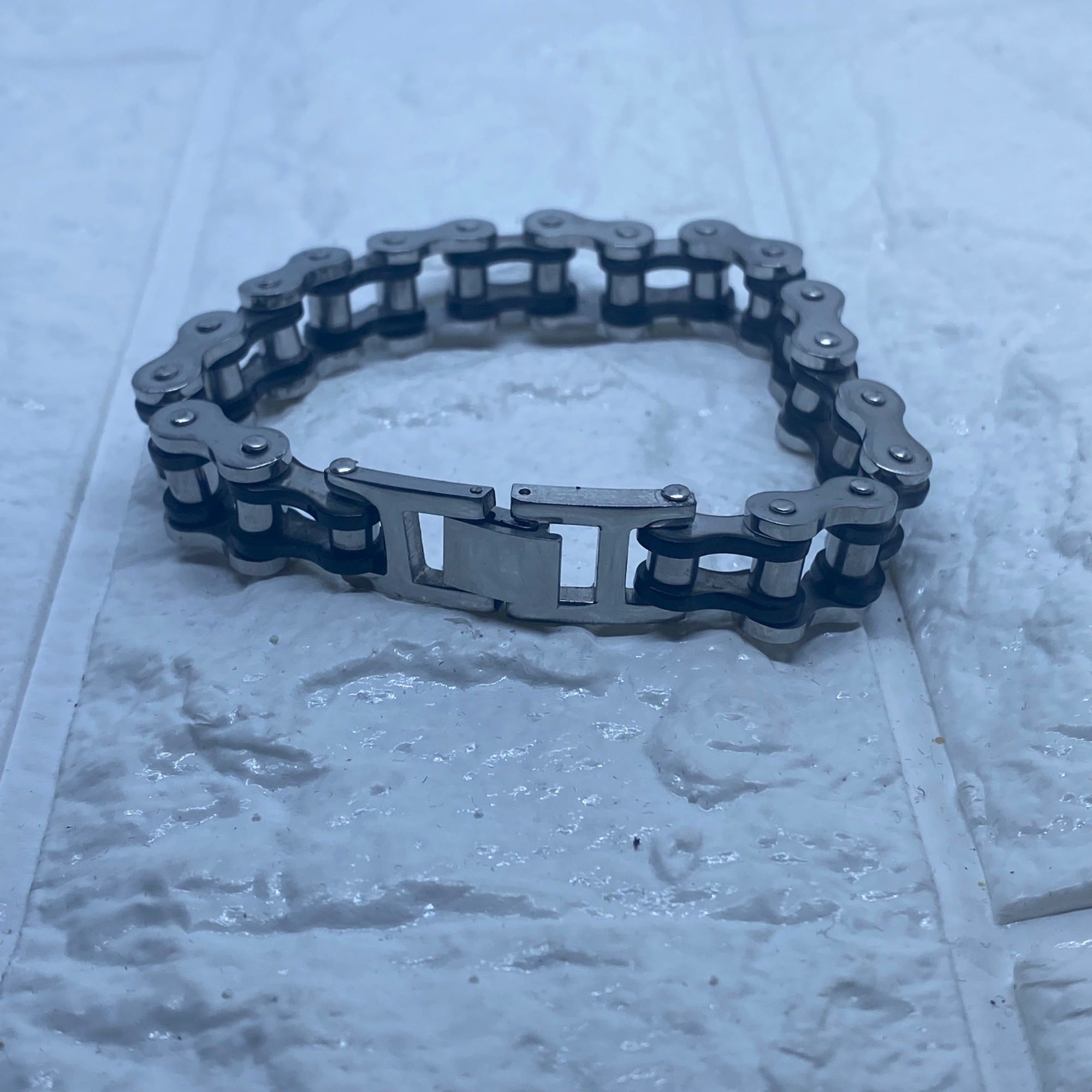13MM Stainless Steel Silver & Black Motorcycle Biker Chain Link Bracelet For Men