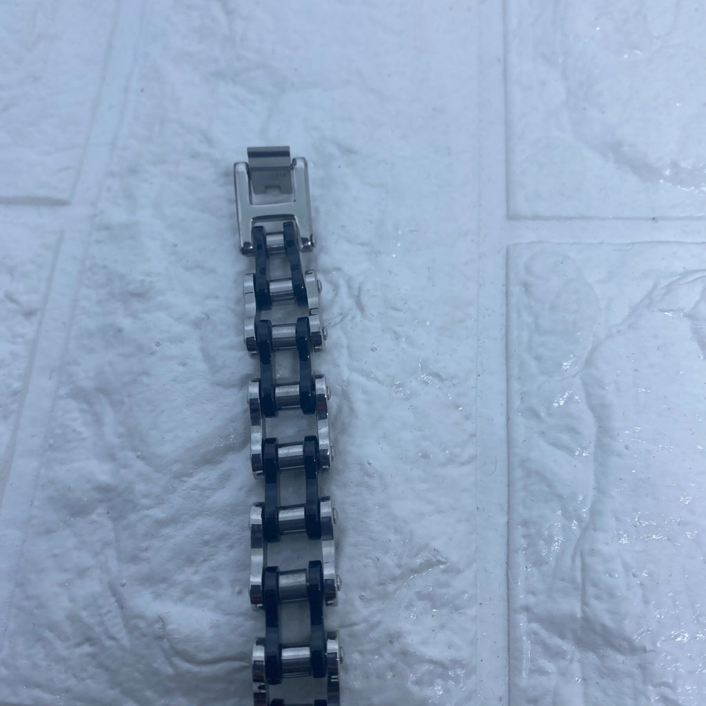 13MM Stainless Steel Silver & Black Motorcycle Biker Chain Link Bracelet For Men