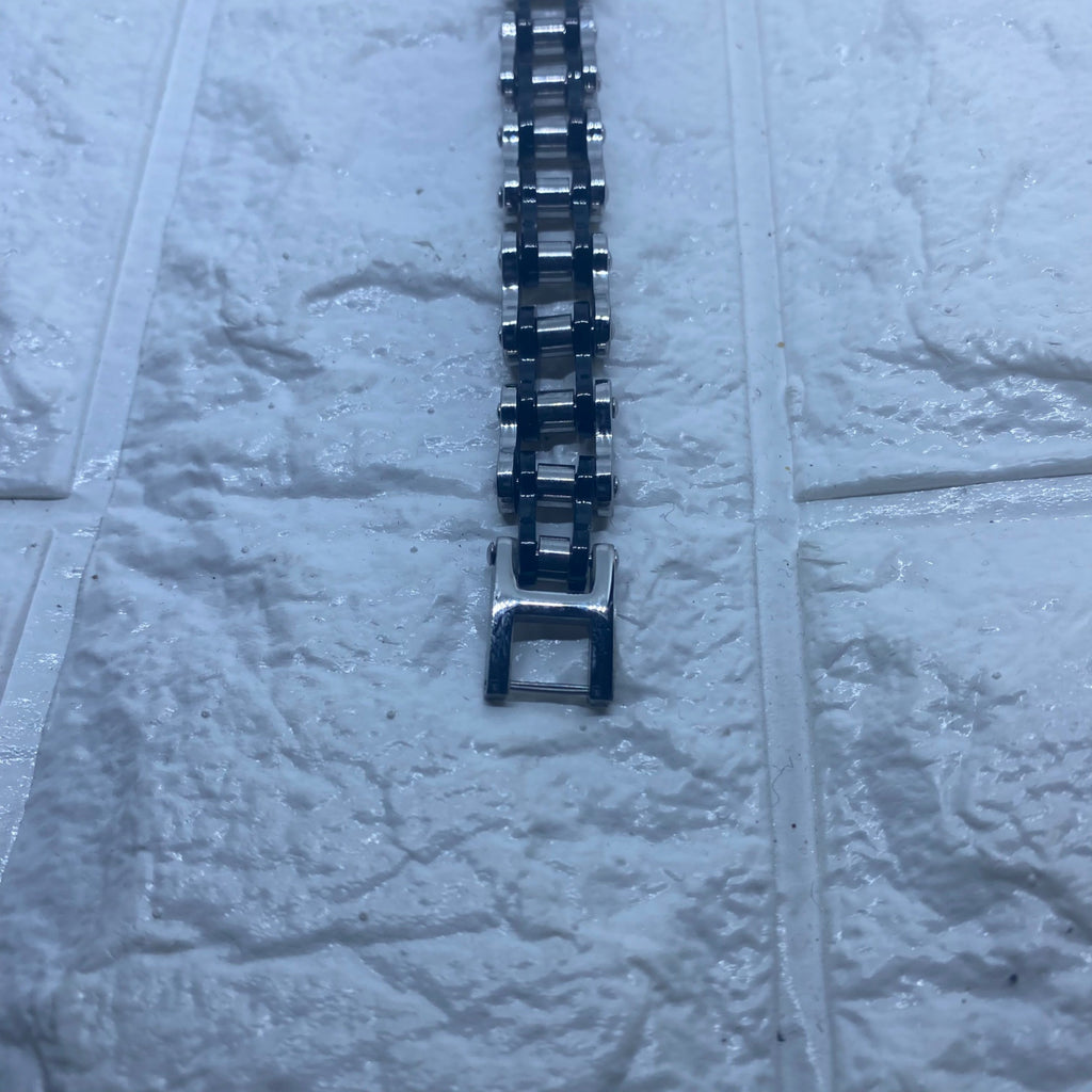 13MM Stainless Steel Silver & Black Motorcycle Biker Chain Link Bracelet For Men