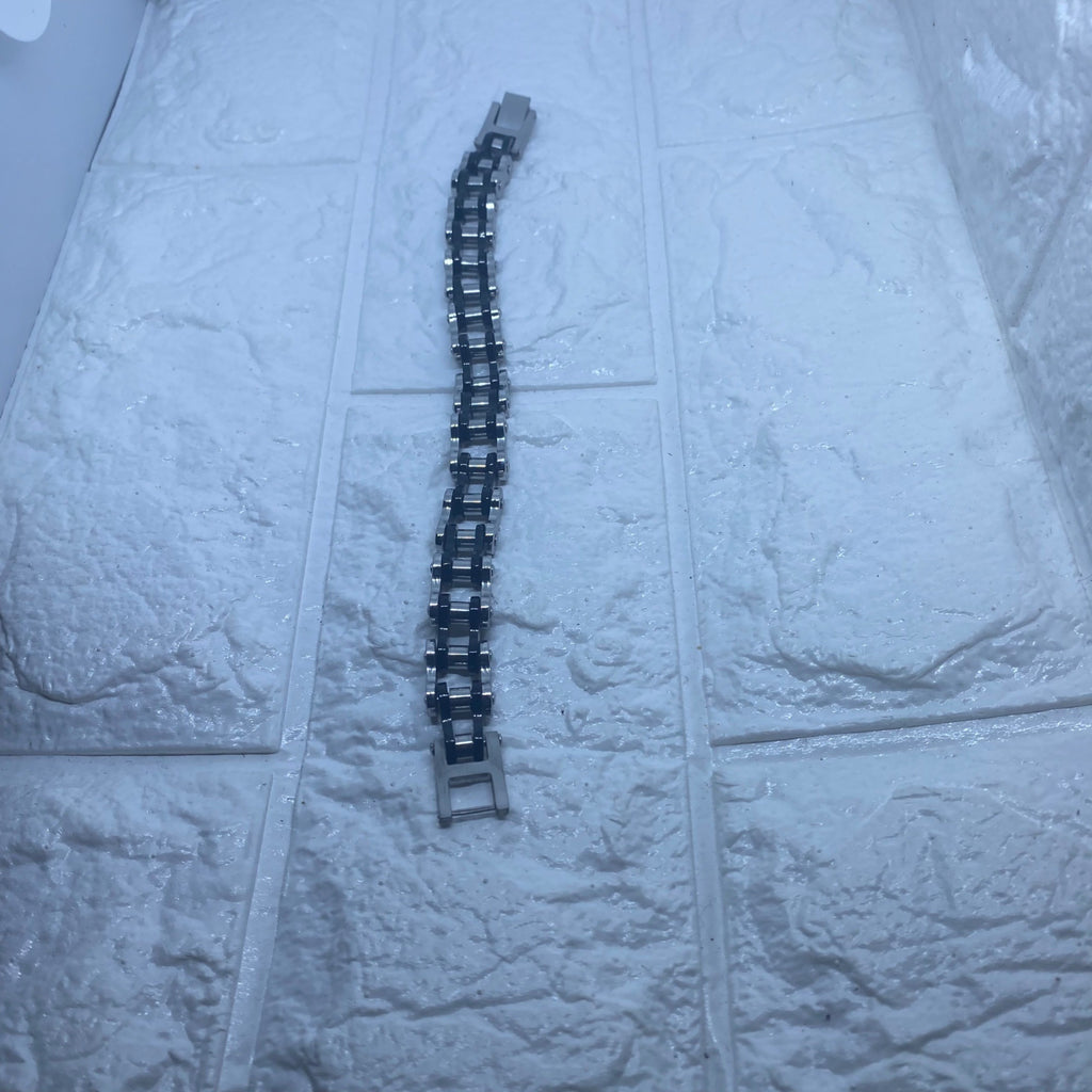 13MM Stainless Steel Silver & Black Motorcycle Biker Chain Link Bracelet For Men