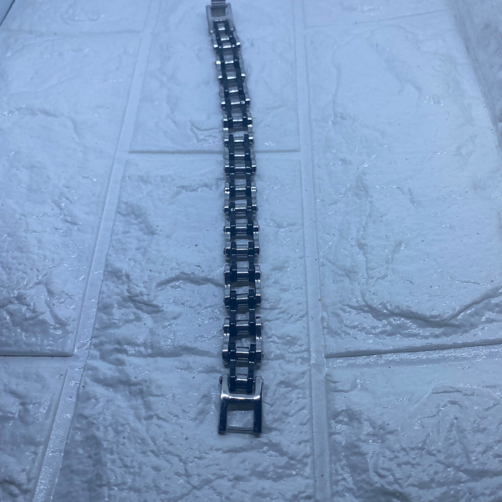 13MM Stainless Steel Silver & Black Motorcycle Biker Chain Link Bracelet For Men