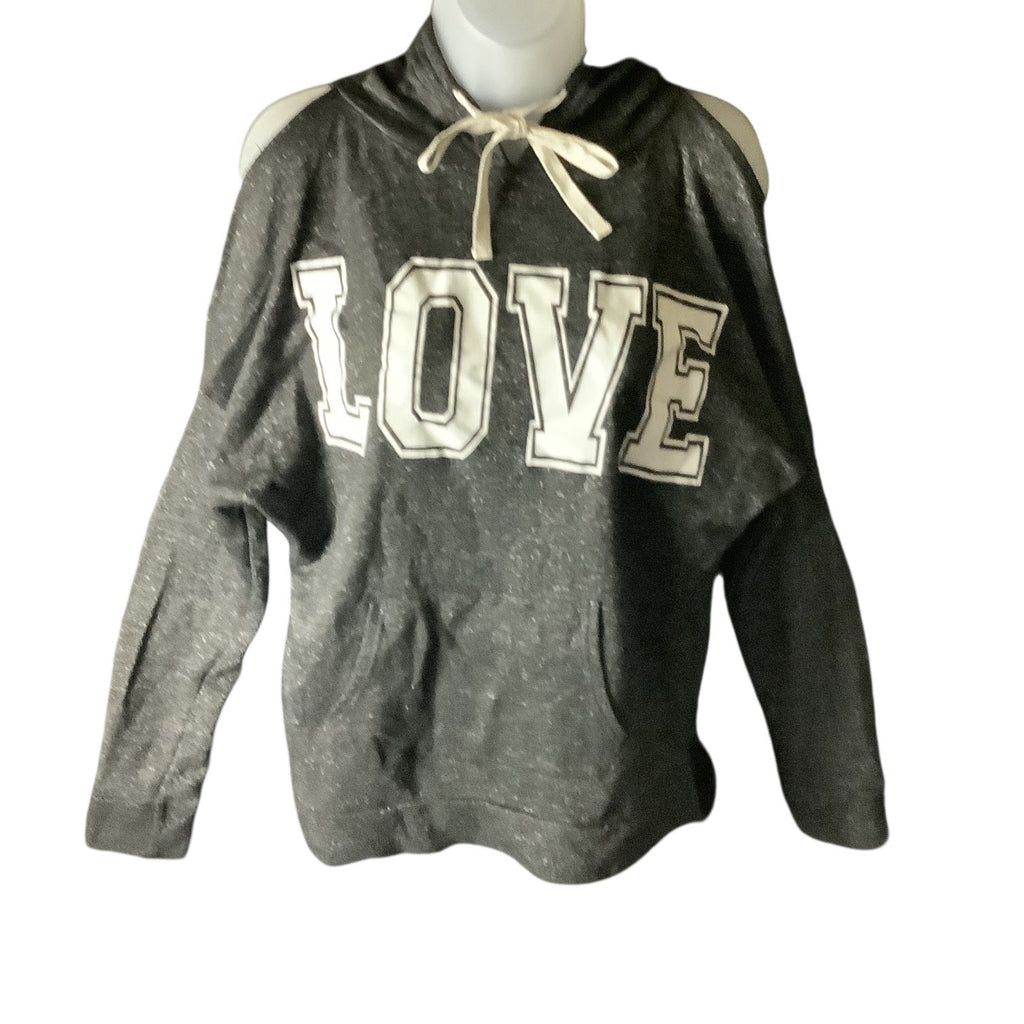 Love Womens Cold Shoulder Hoodie Grey Size XL Long Sleeve Drawstring Casual Top
