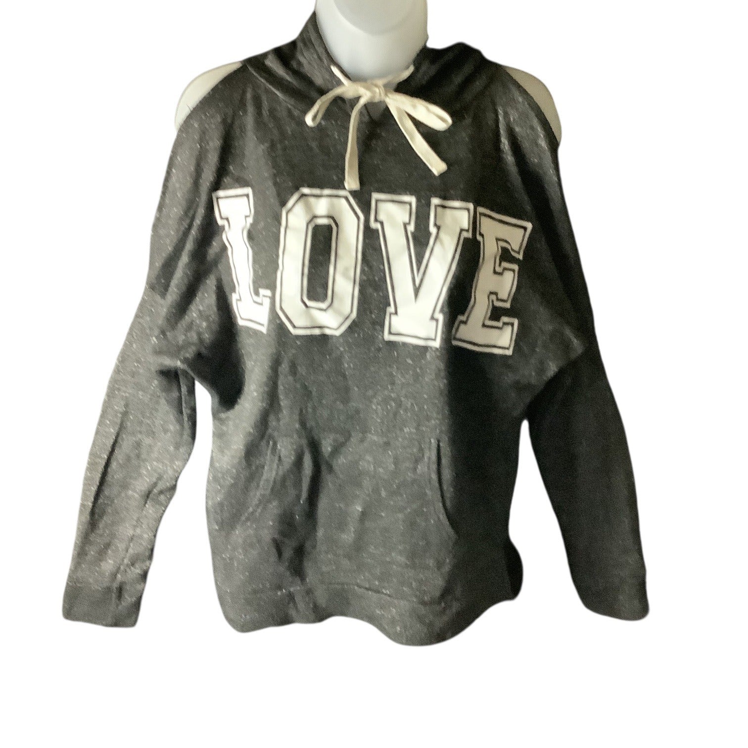 Love Womens Cold Shoulder Hoodie Grey Size XL Long Sleeve Drawstring Casual Top
