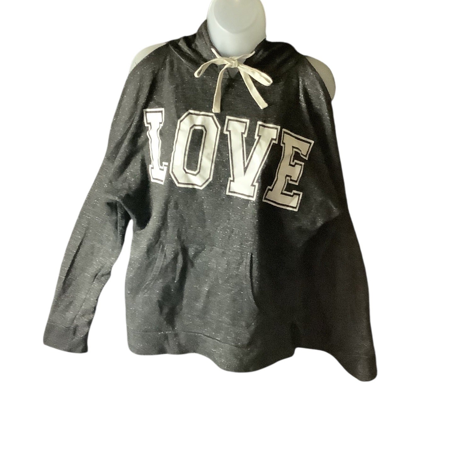 Love Womens Cold Shoulder Hoodie Grey Size XL Long Sleeve Drawstring Casual Top