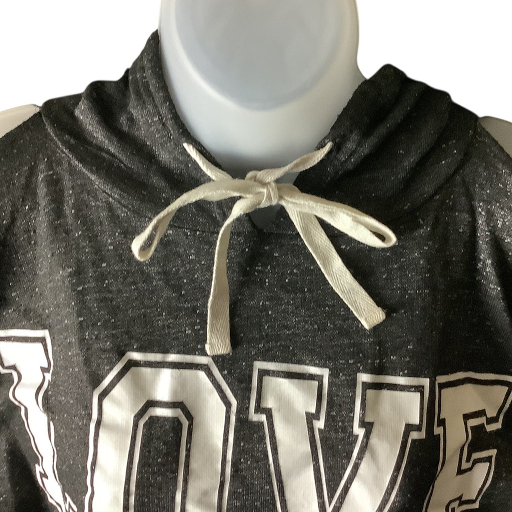 Love Womens Cold Shoulder Hoodie Grey Size XL Long Sleeve Drawstring Casual Top