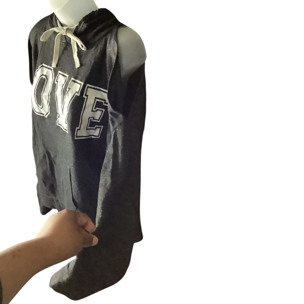 Love Womens Cold Shoulder Hoodie Grey Size XL Long Sleeve Drawstring Casual Top