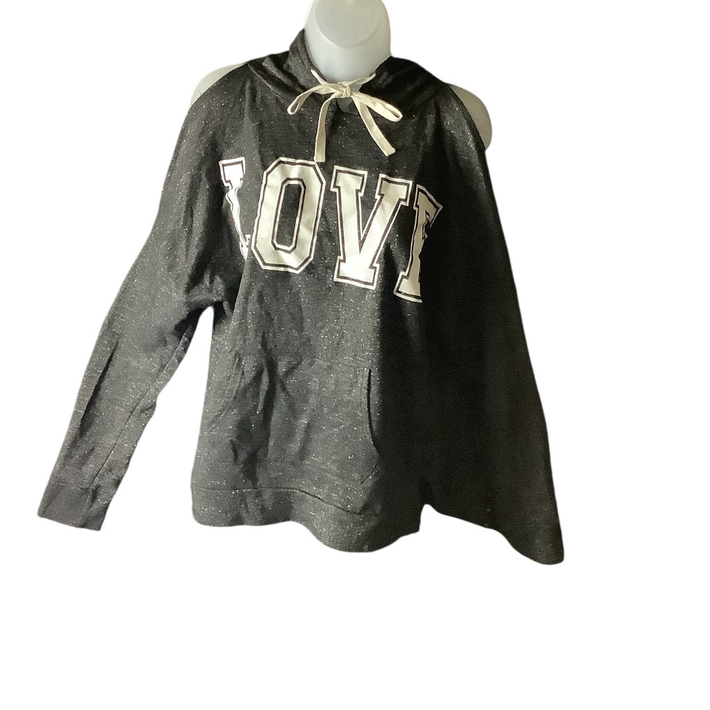 Love Womens Cold Shoulder Hoodie Grey Size XL Long Sleeve Drawstring Casual Top