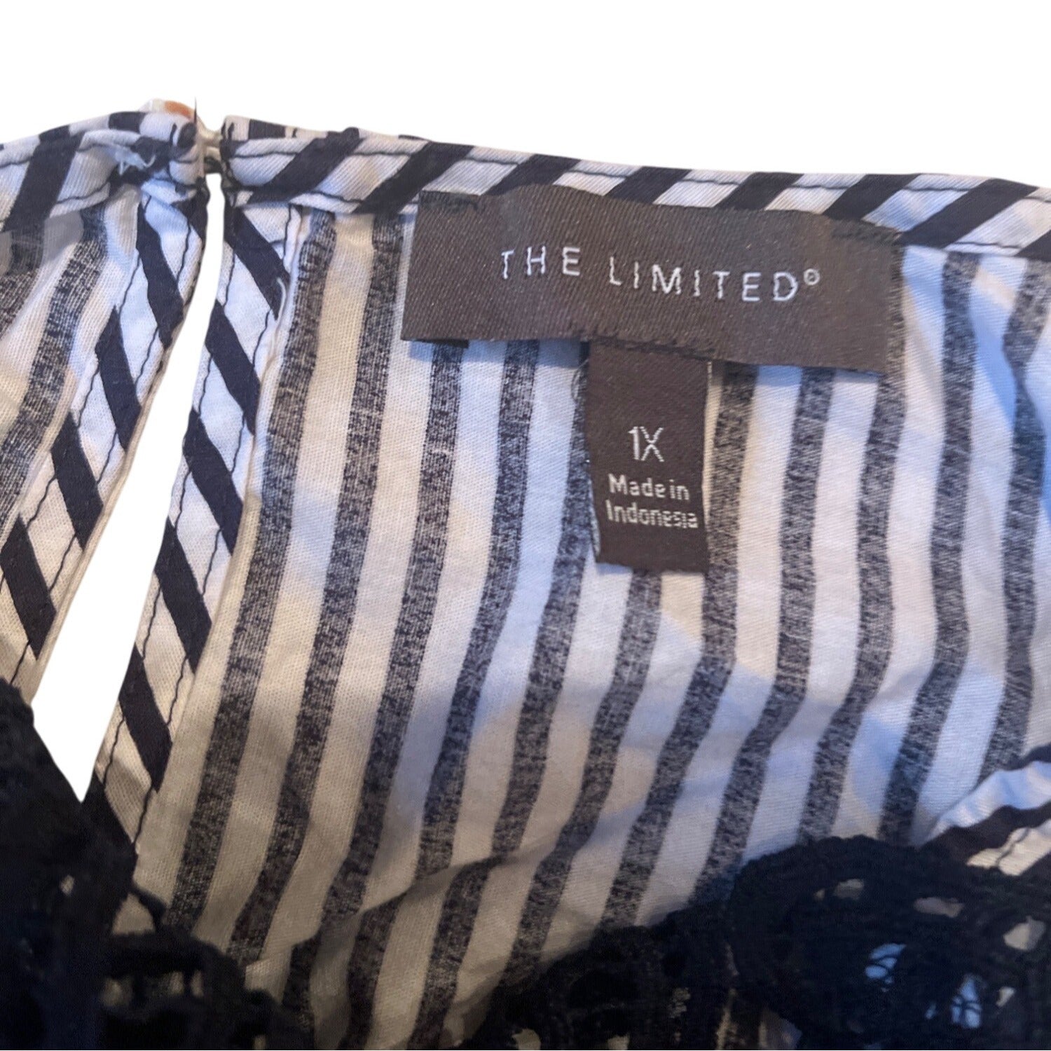 The Limited Womens Blouse 3/4 Sleeve Top Stripe Multicolor Lace Trim Size 1X