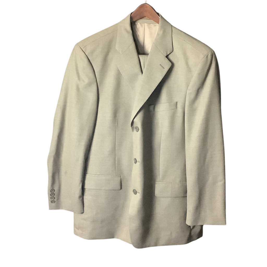 Kasper Men's Khaki Tan Wool Suit Jacket & Pants 2-Piece Set 46L Pure Virgin Wool