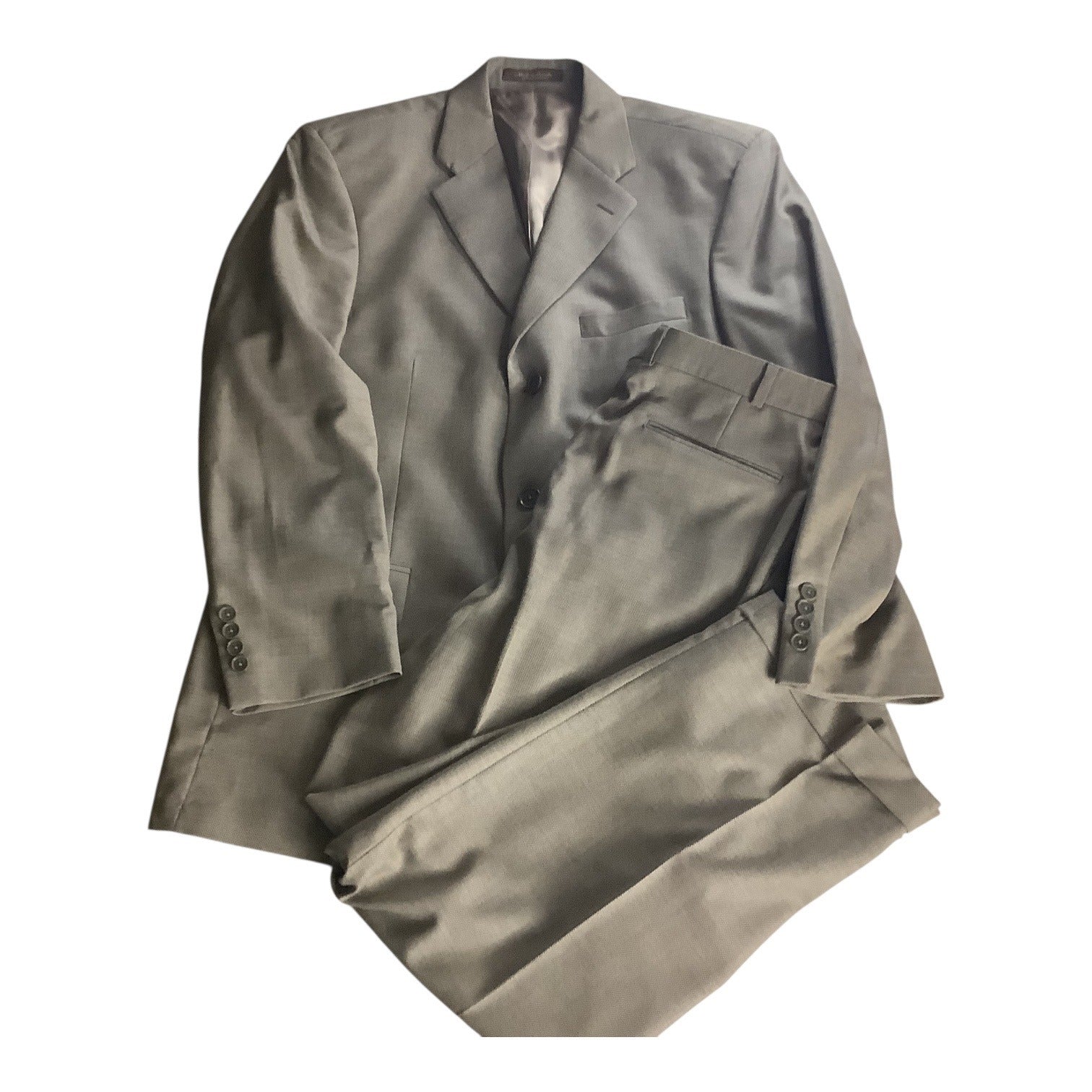 Kasper Men's Khaki Tan Wool Suit Jacket & Pants 2-Piece Set 46L Pure Virgin Wool