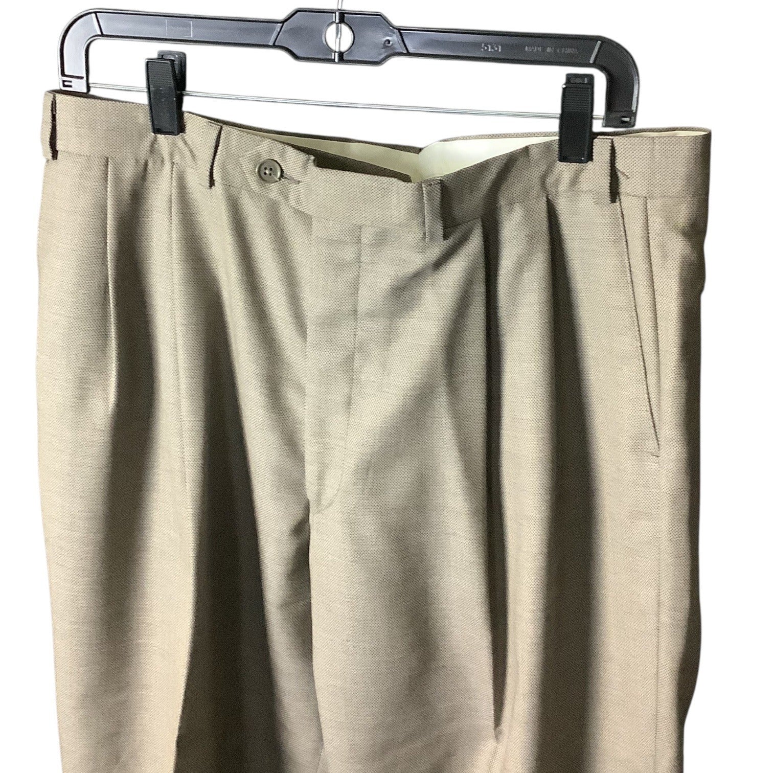 Kasper Men's Khaki Tan Wool Suit Jacket & Pants 2-Piece Set 46L Pure Virgin Wool