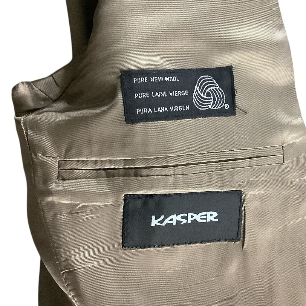 Kasper Men's Khaki Tan Wool Suit Jacket & Pants 2-Piece Set 46L Pure Virgin Wool