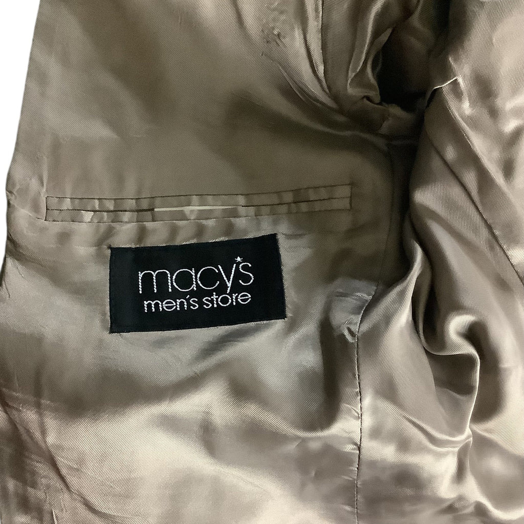 Kasper Men's Khaki Tan Wool Suit Jacket & Pants 2-Piece Set 46L Pure Virgin Wool