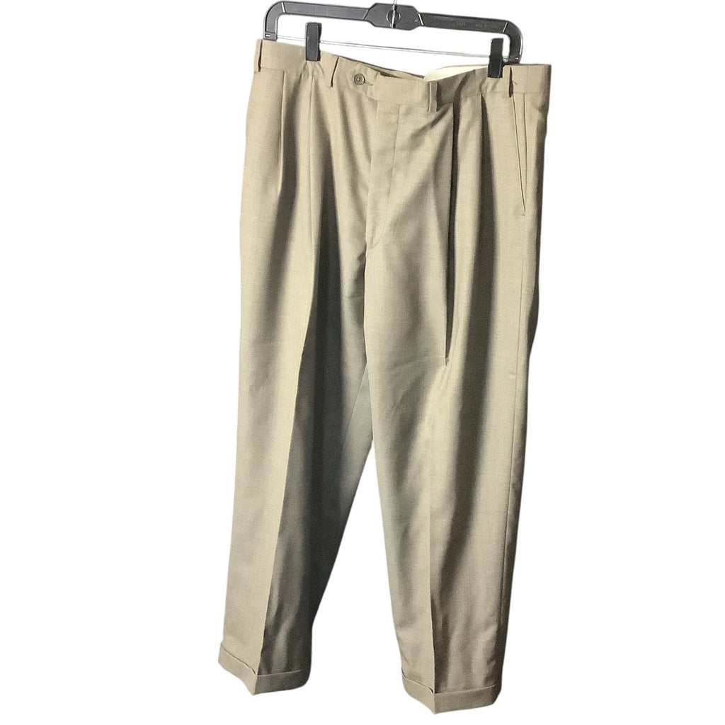 Kasper Men's Khaki Tan Wool Suit Jacket & Pants 2-Piece Set 46L Pure Virgin Wool