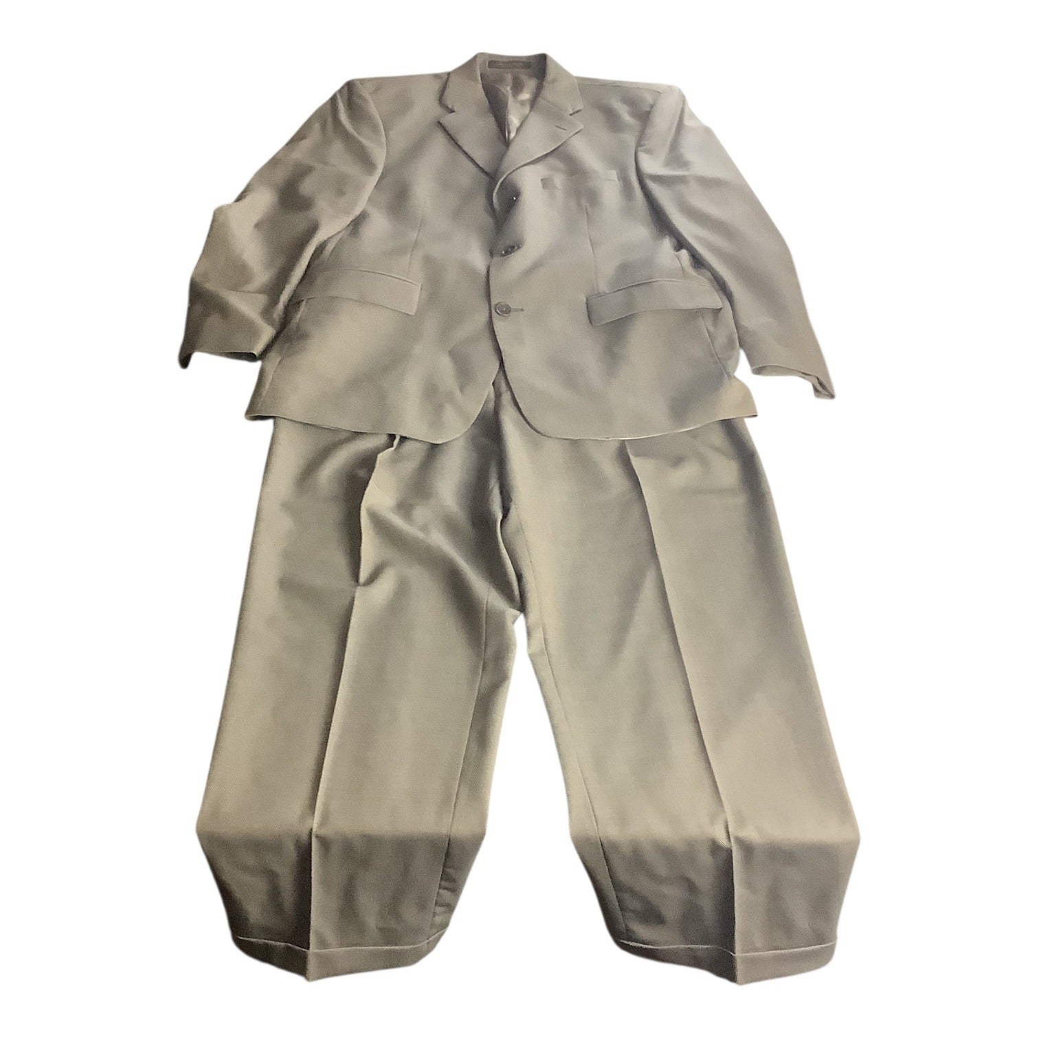 Kasper Men's Khaki Tan Wool Suit Jacket & Pants 2-Piece Set 46L Pure Virgin Wool