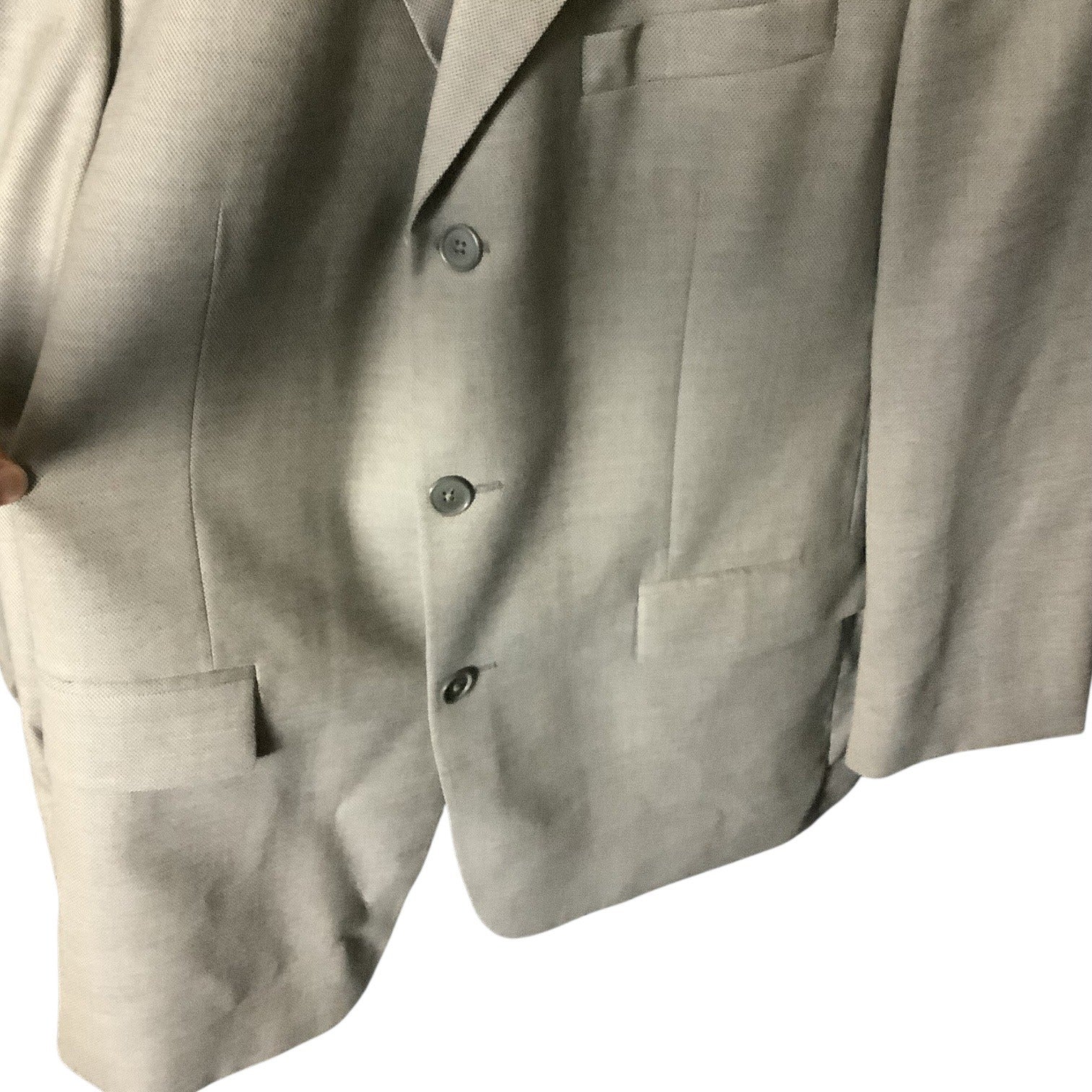 Kasper Men's Khaki Tan Wool Suit Jacket & Pants 2-Piece Set 46L Pure Virgin Wool