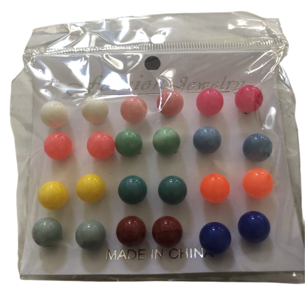 Colorful Round Stud Earrings Set  12 Pairs Mixed Colors Fashion Jewelry