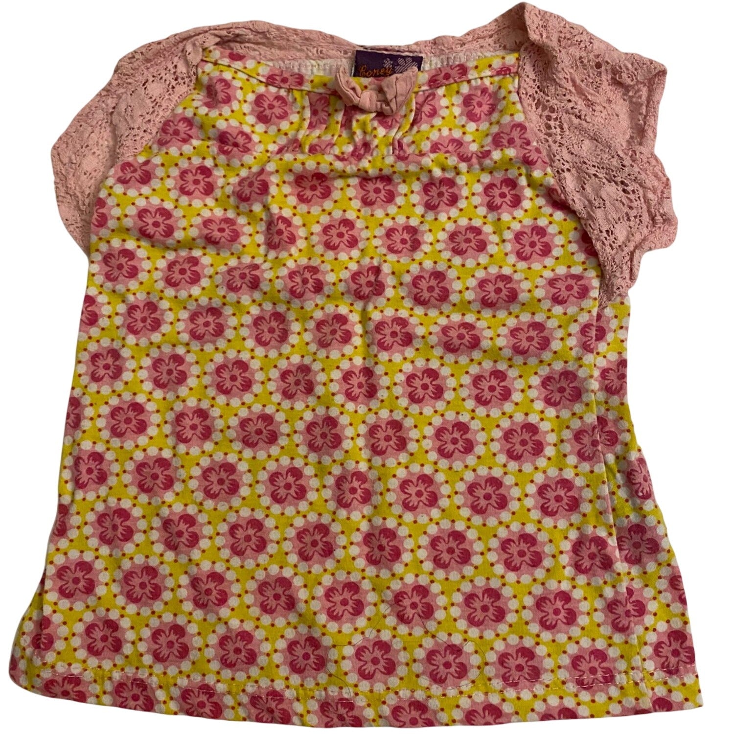 Coney Island Girls Pink Lace & Floral Print Baby Shirt Size 24M Short Sleeve