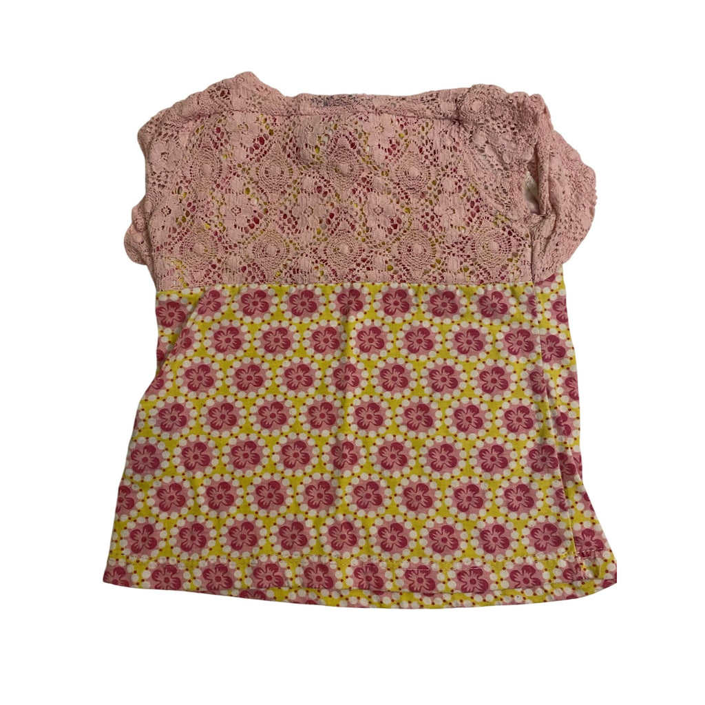 Coney Island Girls Pink Lace & Floral Print Baby Shirt Size 24M Short Sleeve