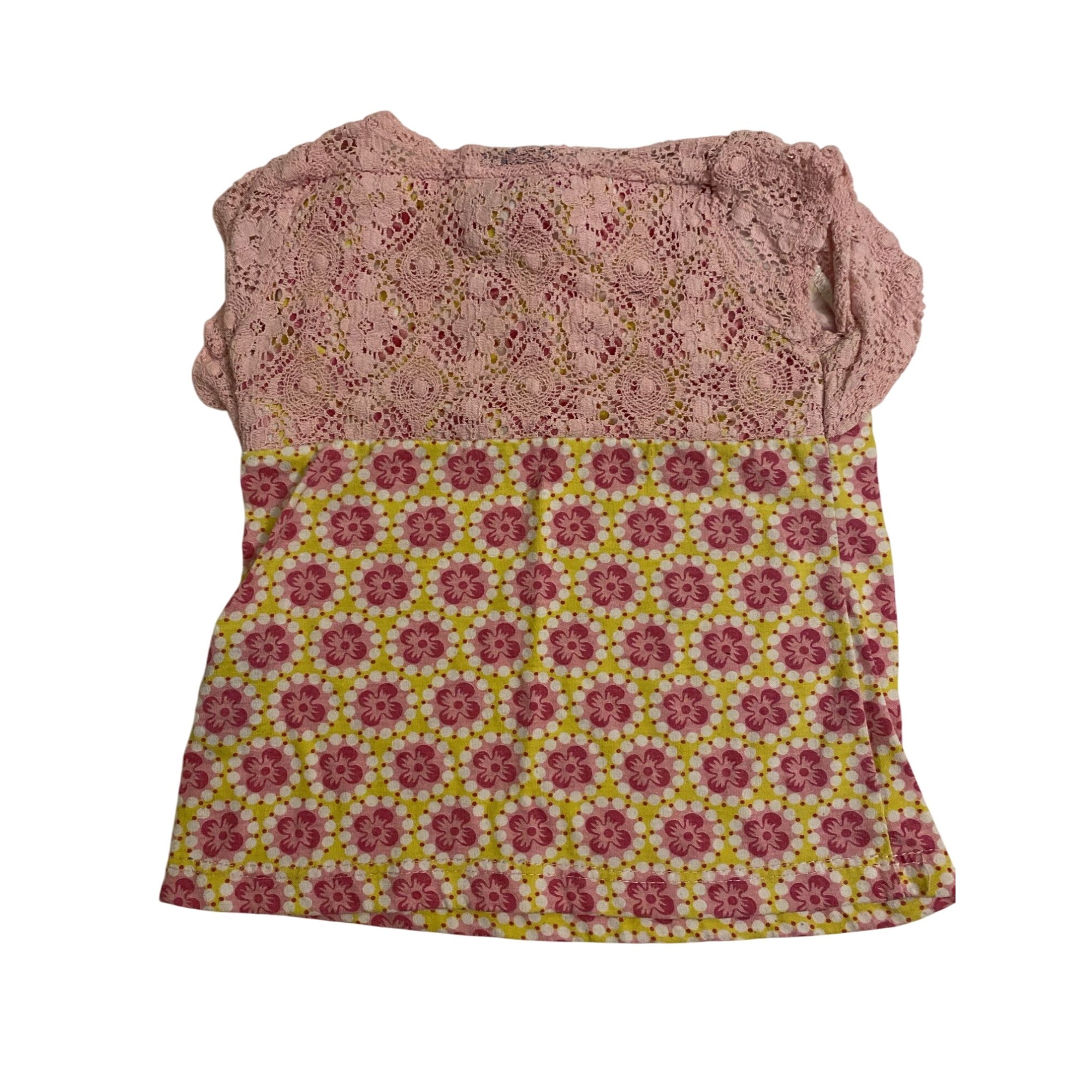 Coney Island Girls Pink Lace & Floral Print Baby Shirt Size 24M Short Sleeve