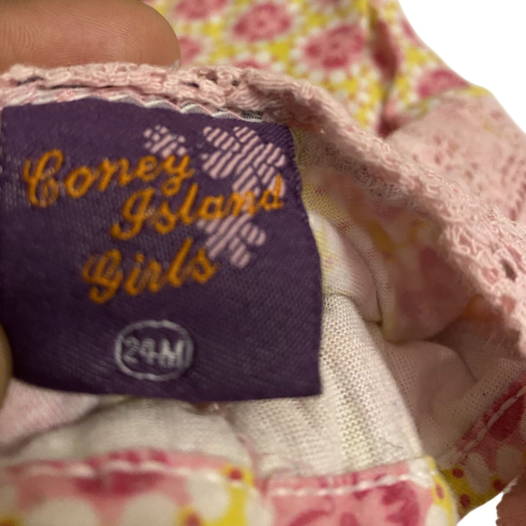 Coney Island Girls Pink Lace & Floral Print Baby Shirt Size 24M Short Sleeve