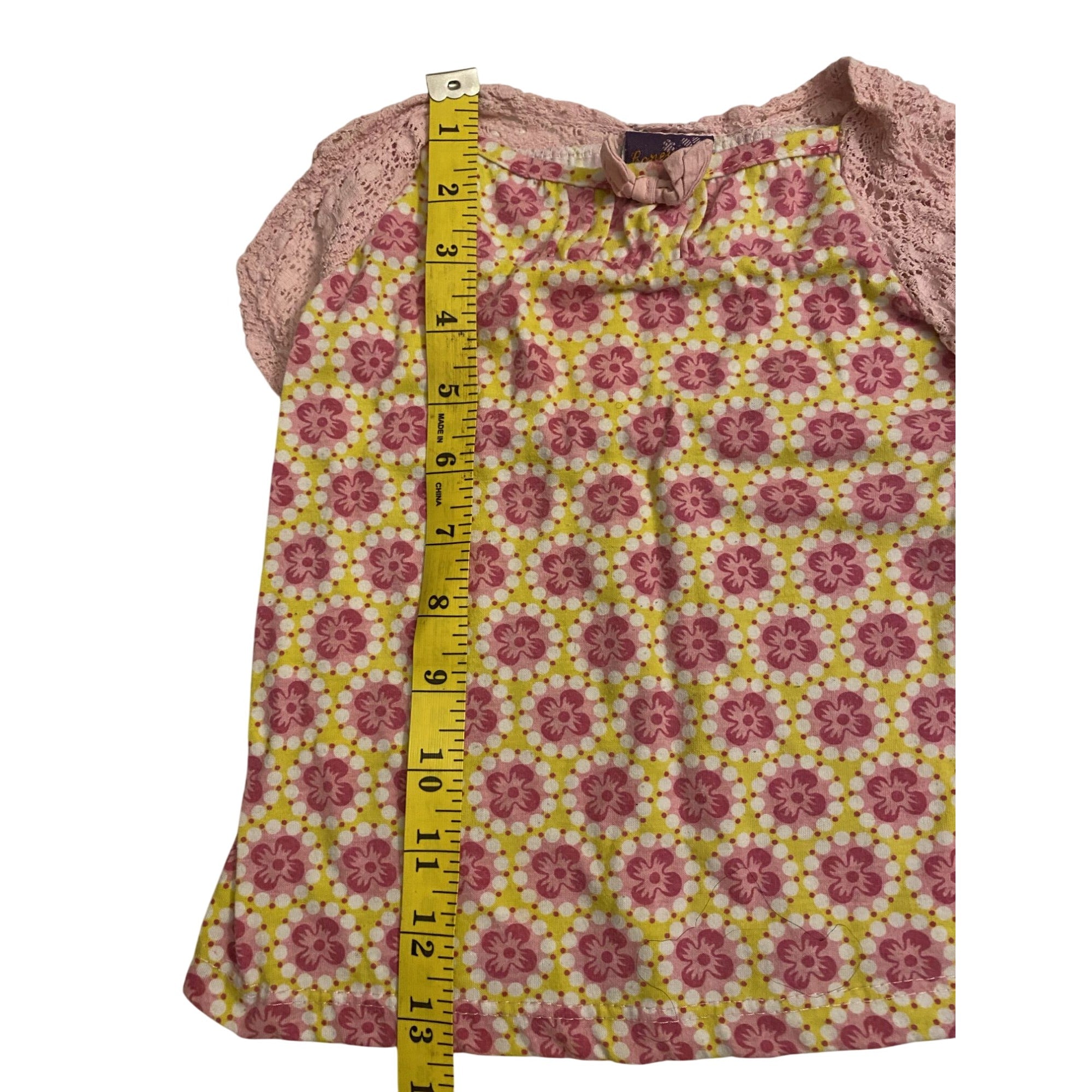 Coney Island Girls Pink Lace & Floral Print Baby Shirt Size 24M Short Sleeve