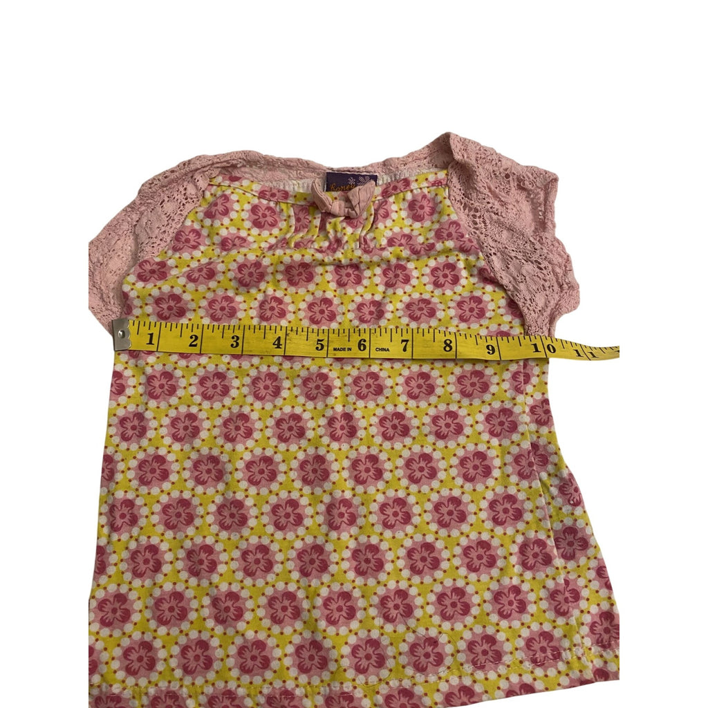 Coney Island Girls Pink Lace & Floral Print Baby Shirt Size 24M Short Sleeve