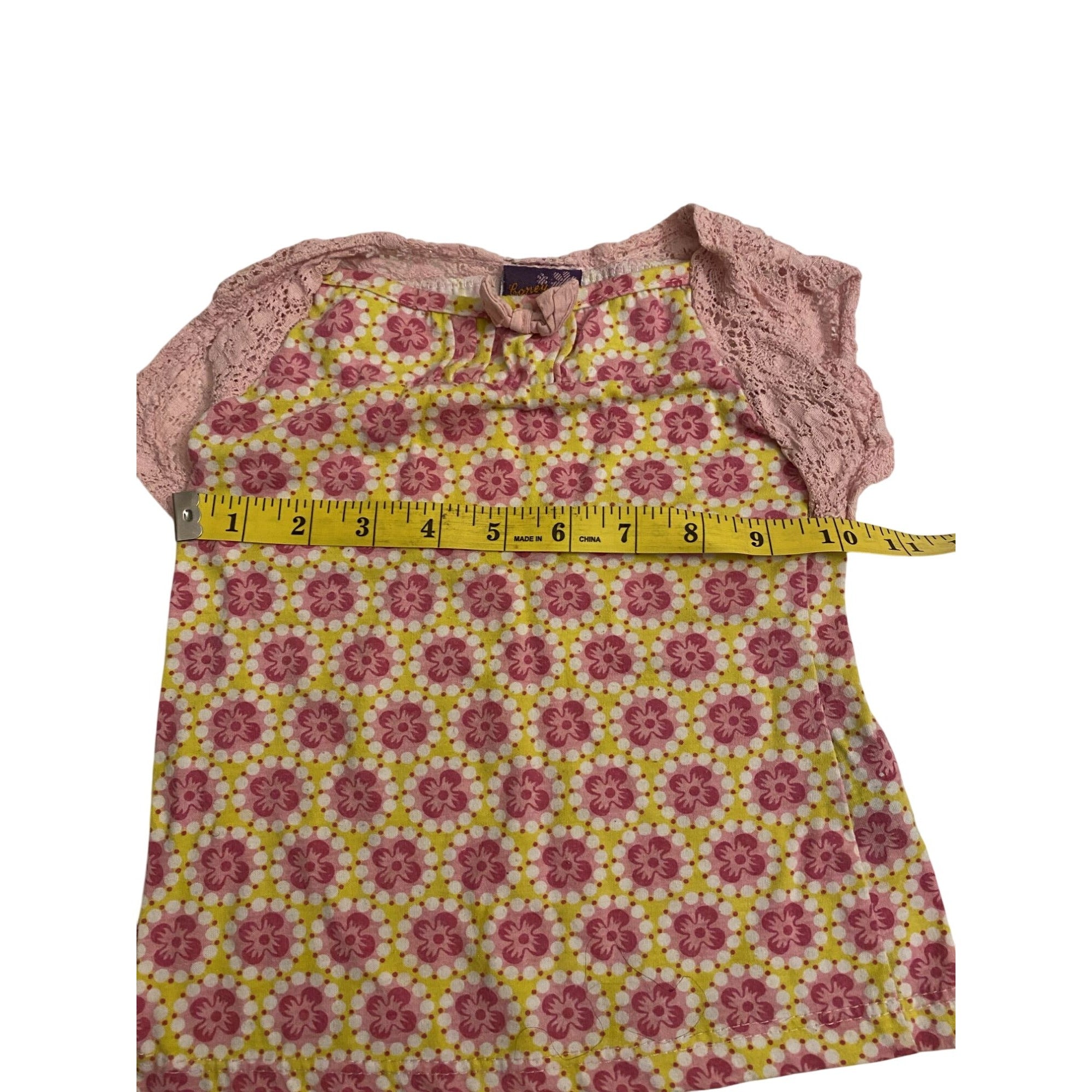 Coney Island Girls Pink Lace & Floral Print Baby Shirt Size 24M Short Sleeve