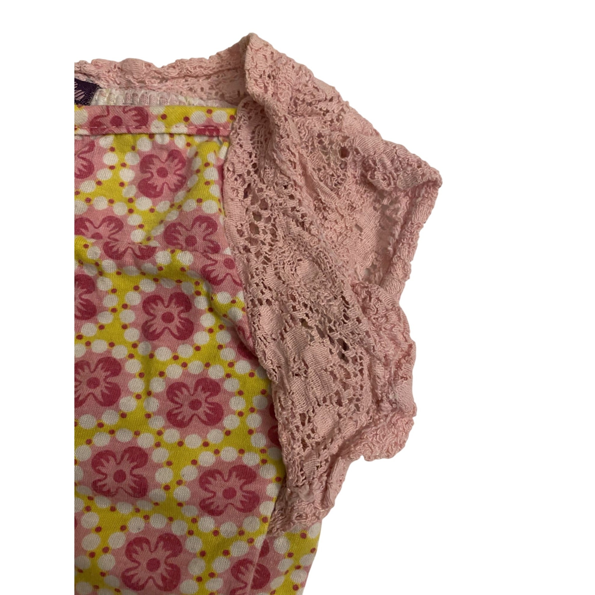 Coney Island Girls Pink Lace & Floral Print Baby Shirt Size 24M Short Sleeve